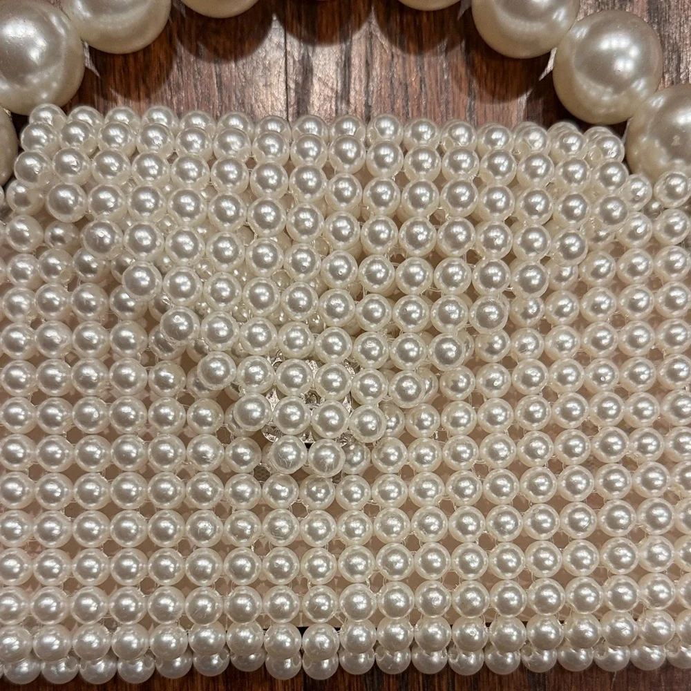 Expressions NYC Pearl Beaded Triangle Clutch in Ivory